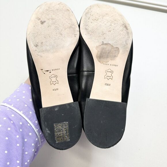 Tory Burch Women’s BENTON 2 BALLET SCRUNCH BACK Nappa Leather Size 8.5 BLACK - Picture 8 of 10